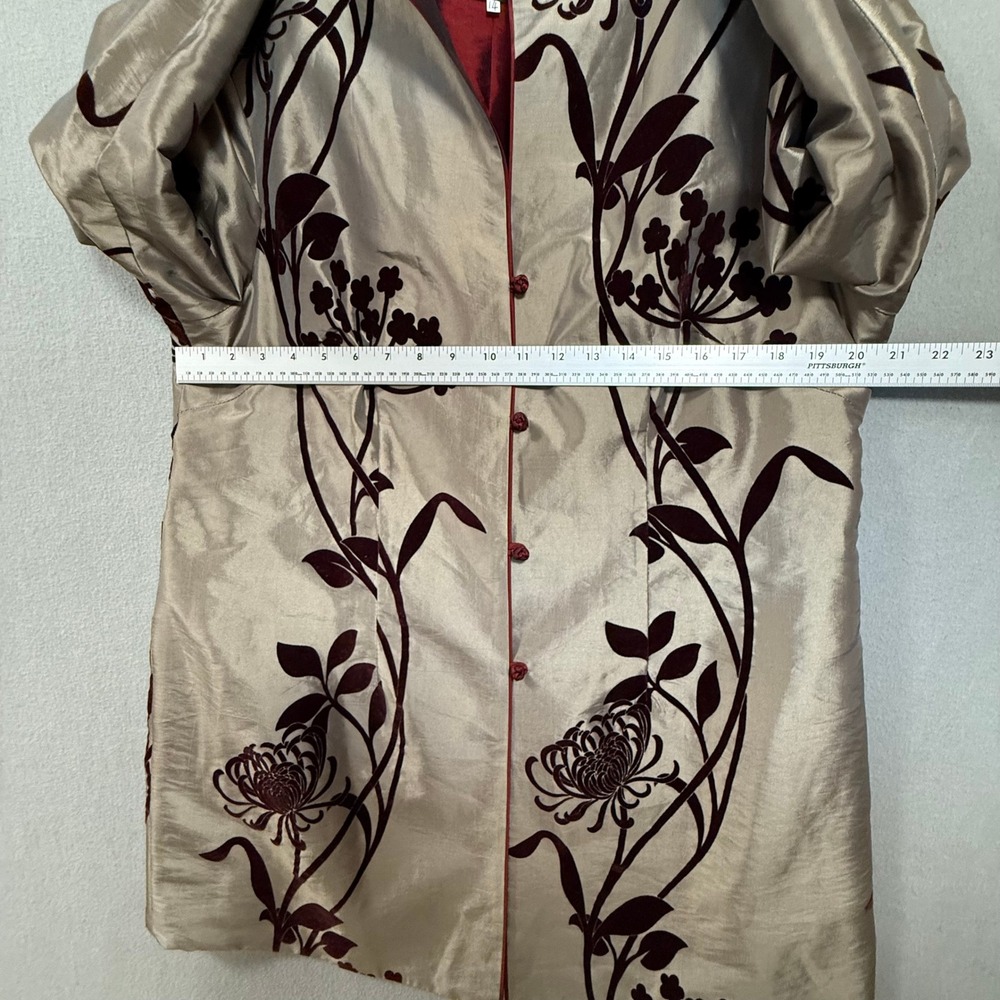Elegant Asian Velvet Satin Floral Reversible Kimono Coat Size‎ 14 - Picture 5 of 16
